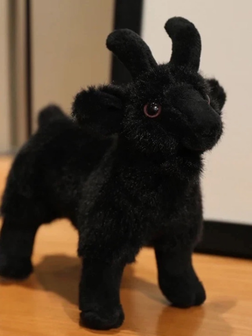 Black Plush Goat Dog Toy - Soft Chewable Pet Plush